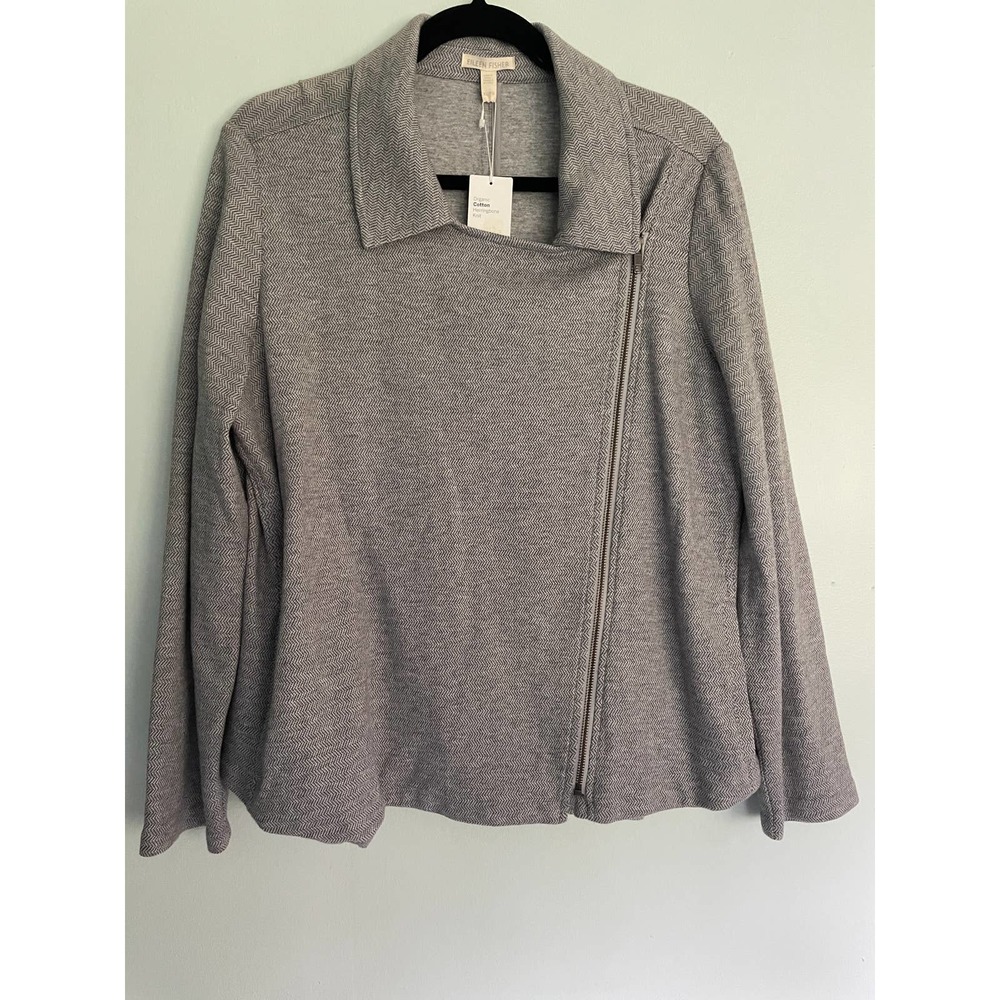 NWT Women's Eileen Fisher Gray Moto Jacket Size XL Organic Cotton
